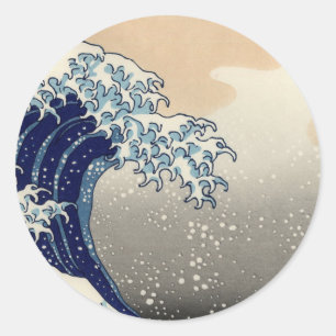 PixDezines Vintage, Great Wave, Hokusai 葛飾北斎の神奈川沖浪 Classic Round Sticker