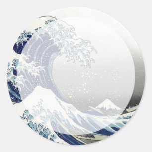 PixDezines Vintage, Great Wave, Hokusai 葛飾北斎の神奈川沖浪 Classic Round Sticker