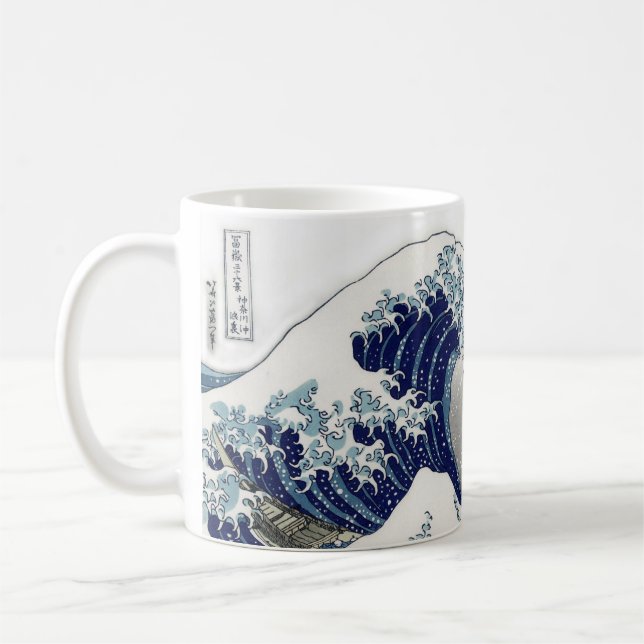 PixDezines Vintage, Great Wave, Hokusai 葛飾北斎の神奈川沖浪 Coffee Mug (Left)