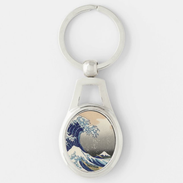PixDezines Vintage, Great Wave, Hokusai 葛飾北斎の神奈川沖浪 Key Ring (Front)