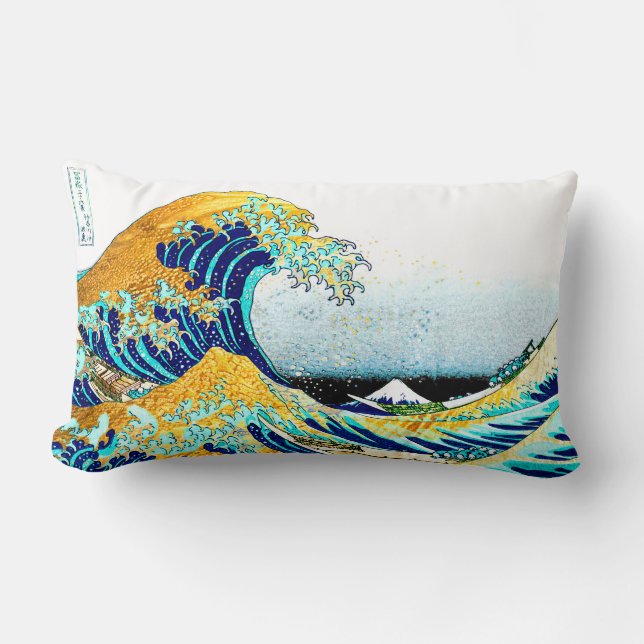 PixDezines Vintage, Great Wave, Hokusai 葛飾北斎の神奈川沖浪 Lumbar Cushion (Front)