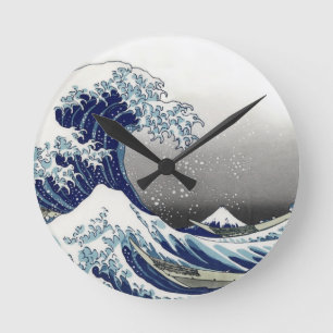 PixDezines Vintage, Great Wave, Hokusai 葛飾北斎の神奈川沖浪 Round Clock