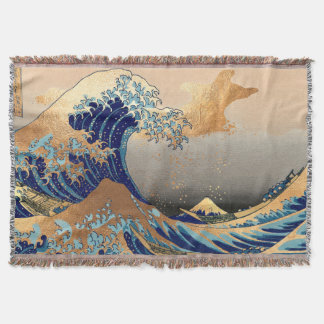 PixDezines Vintage Great Wave Hokusai 葛飾北斎の神奈川沖浪 Throw Blanket