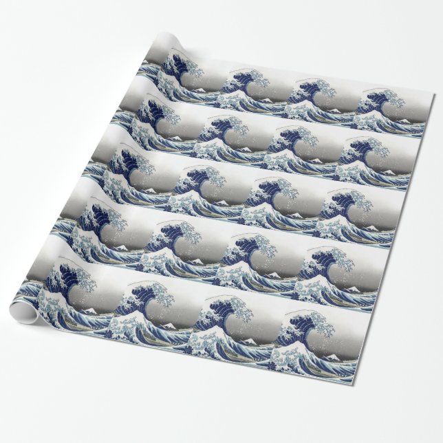 PixDezines Vintage, Great Wave, Hokusai 葛飾北斎の神奈川沖浪 Wrapping Paper (Unrolled)