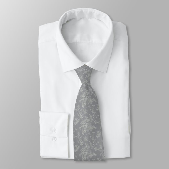 PixDezines Vintage Grey Toile Roses  Tie (Tied)