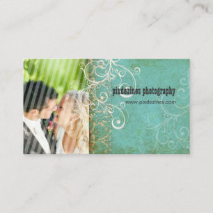 PixDezines Vintage Grunge Damask / Aqua Business Card