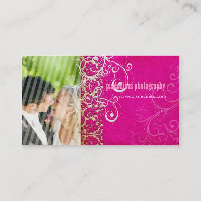 PixDezines Vintage Grunge Damask / Hot Pink Business Card (Front)