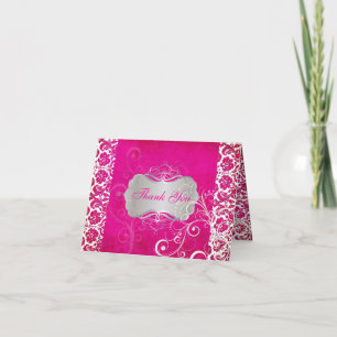 PixDezines Vintage Grunge Damask / Hot Pink Thank You Card