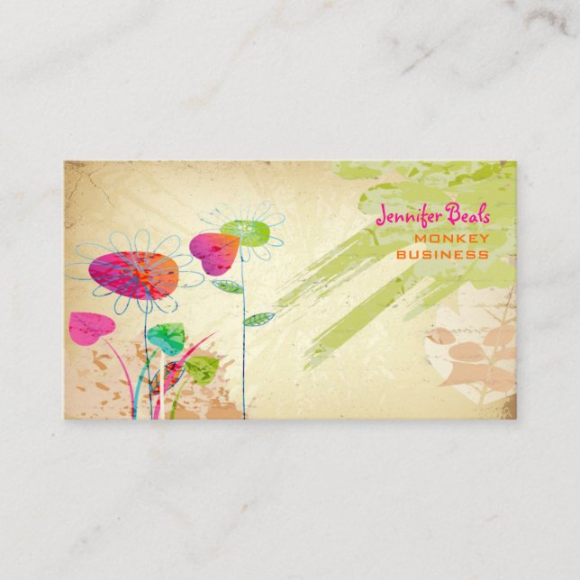 PixDezines Vintage Grunge Floral ♥♥♥♥ Business Card (Front)
