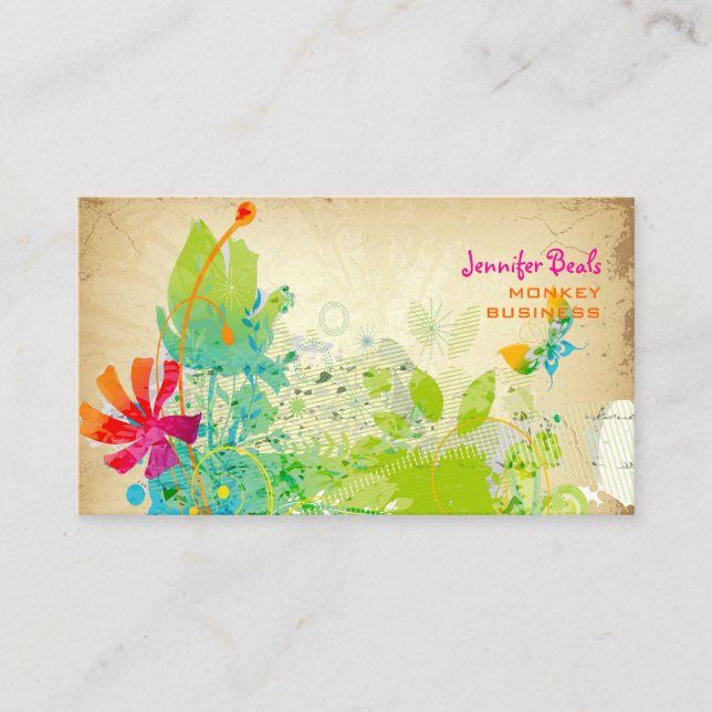 PixDezines Vintage Grunge Floral ♥♥♥♥ Business Card (Front)