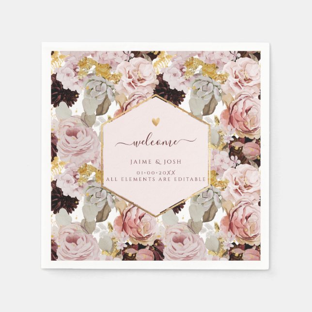 PixDezines Vintage H2 Blush Burgundy Roses Napkin (Front)