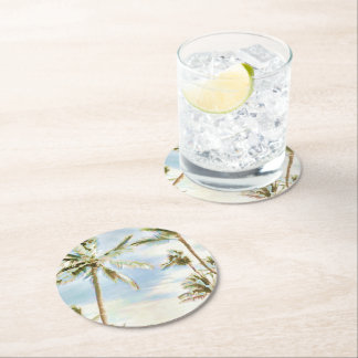 PixDezines Vintage Hawaiian Beach/Blue Round Paper Coaster