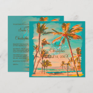 PixDezines VINTAGE HAWAIIAN BEACH/DIY Colour Teal Invitation