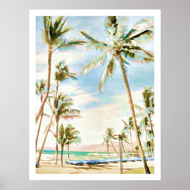 PixDezines Vintage Hawaiian Beach/Light Blue Poster (Front)