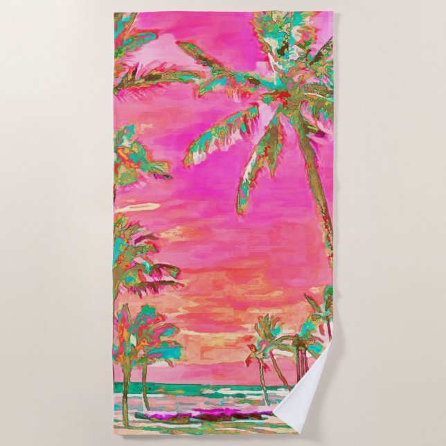 PixDezines Vintage Hawaiian Beach/Pink/Teal Beach Towel (Front)
