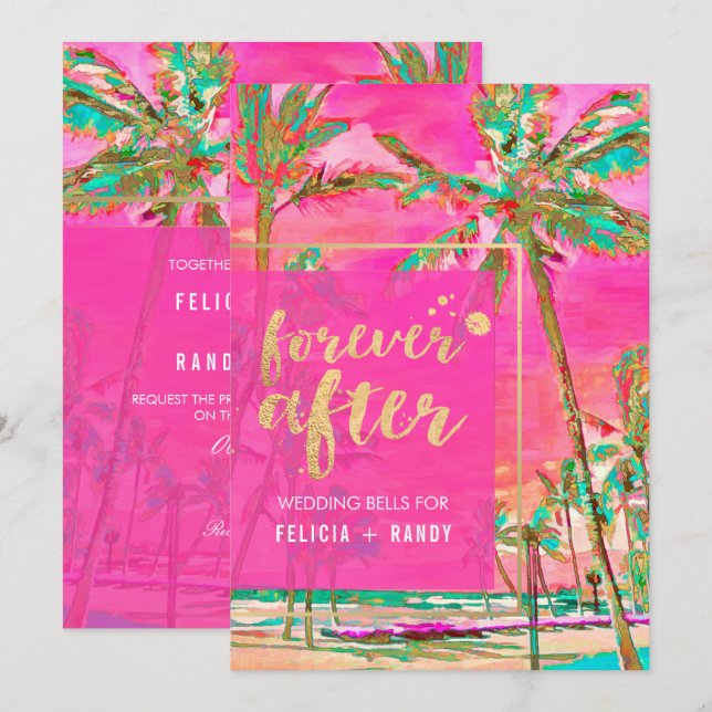 PixDezines Vintage Hawaiian Beach/Pink/Teal Invitation (Front/Back)