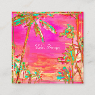 PixDezines Vintage Hawaiian Beach/Pink/Teal Square Business Card