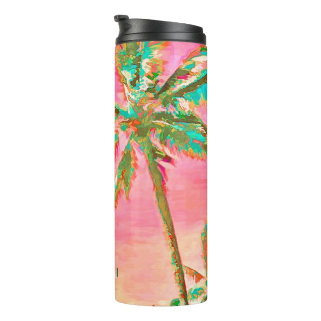 PixDezines Vintage Hawaiian Beach/Pink/Teal Thermal Tumbler (Rotated Right)