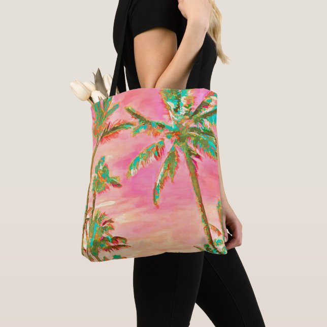 PixDezines Vintage Hawaiian Beach/Pink/Teal Tote Bag (Close Up)