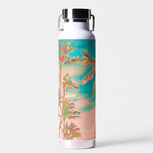 PixDezines Vintage Hawaiian Beach/Pink/Teal Water Bottle