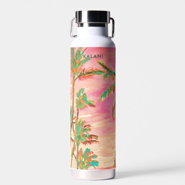 PixDezines Vintage Hawaiian Beach/Pink/Teal Water Bottle (Front)