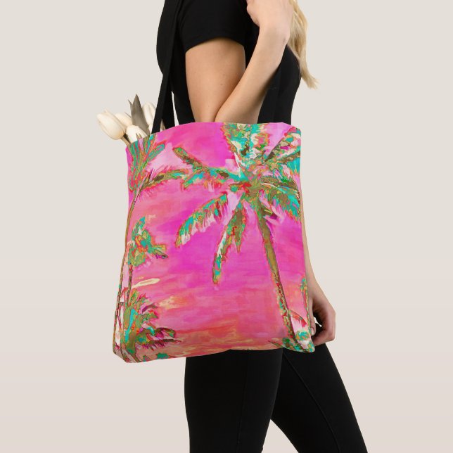 PixDezines Vintage Hawaiian Beach/Pink Tote Bag (Close Up)
