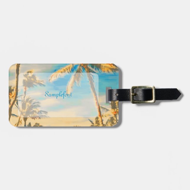PixDezines vintage hawaiian beach scene/blue Luggage Tag (Front Horizontal)