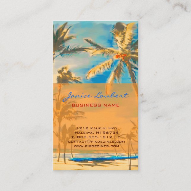 PixDezines Vintage Hawaiian Beach Scene Business Card (Front)