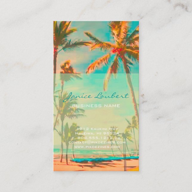 PixDezines Vintage Hawaiian Beach Scene Business Card (Front)