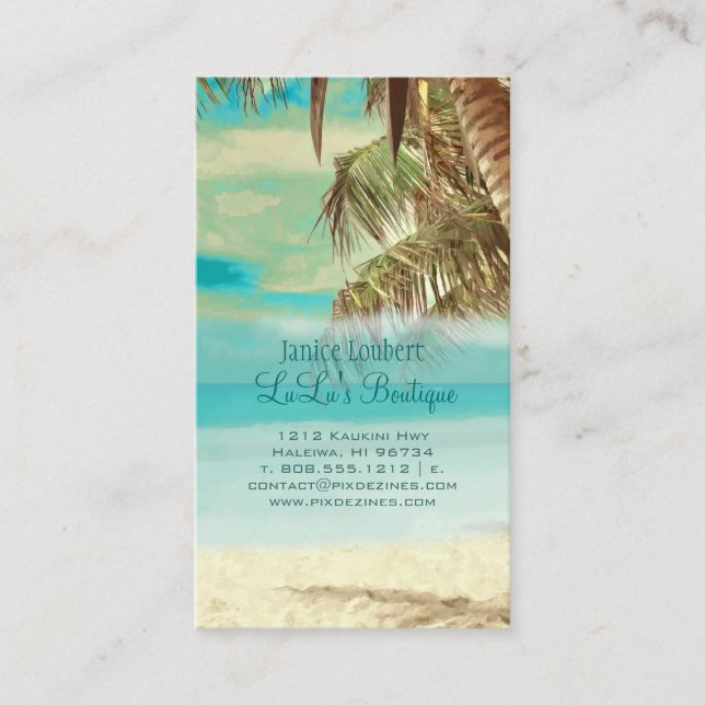 PixDezines Vintage Hawaiian Beach Scene Business Card (Front)