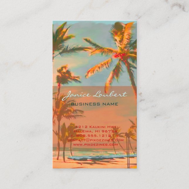 PixDezines Vintage Hawaiian Beach Scene Business Card (Front)