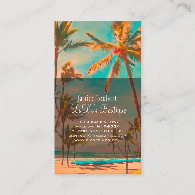 PixDezines Vintage Hawaiian Beach Scene Business Card (Front)