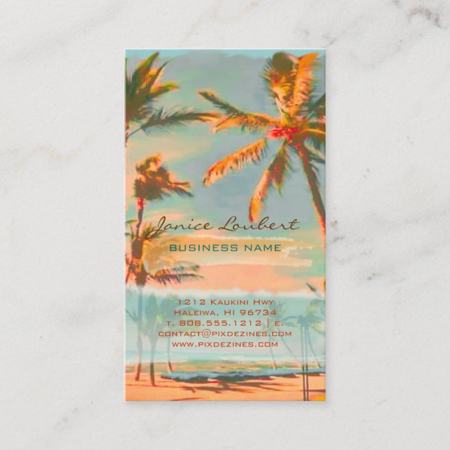 PixDezines Vintage Hawaiian Beach Scene Business Card (Front)