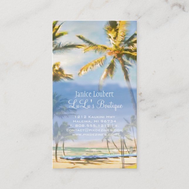 PixDezines Vintage Hawaiian Beach Scene Business Card (Front)