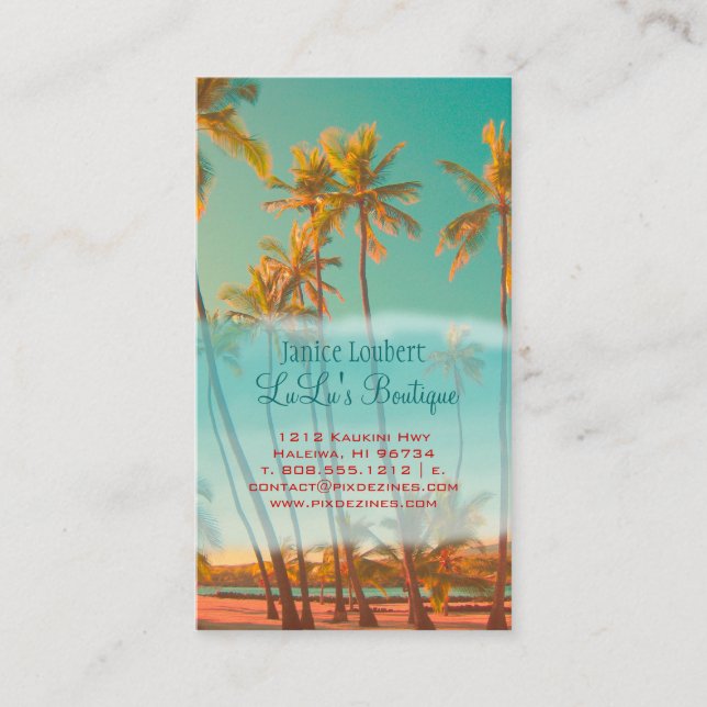 PixDezines Vintage Hawaiian Beach Scene Business Card (Front)