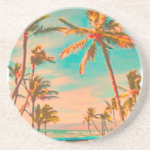 PixDezines Vintage Hawaiian Beach Scene Coaster
