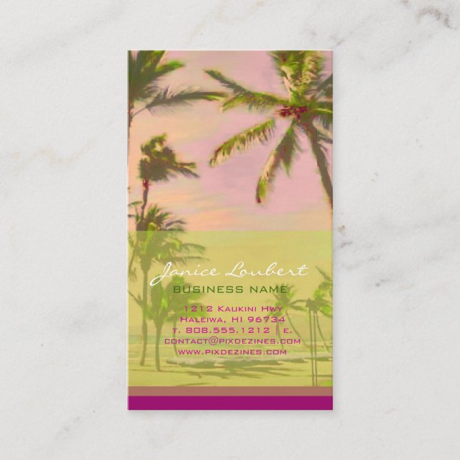 PixDezines Vintage Hawaiian Beach Scene/Magenta Business Card (Front)