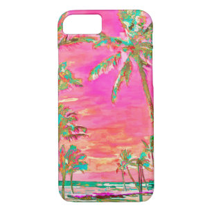 PixDezines Vintage Hawaiian Beach Scene/Pink iPhone 8/7 Case