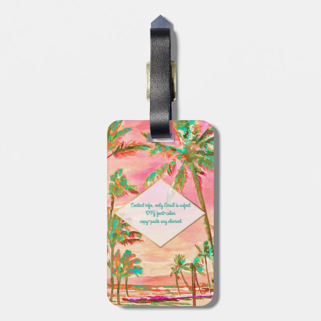 PixDezines vintage hawaiian beach scene/Pink Luggage Tag (Back Vertical)