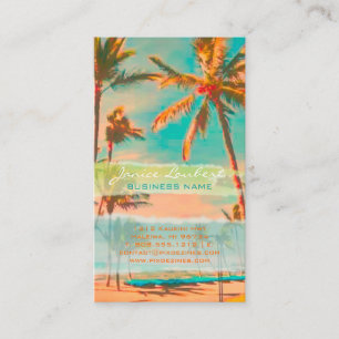 PixDezines vintage hawaiian beach scene/teal Business Card