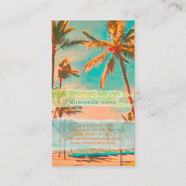 PixDezines vintage hawaiian beach scene/teal Business Card (Front)