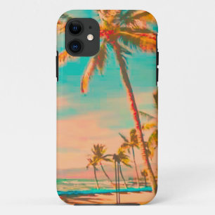 PixDezines Vintage Hawaiian Beach Scene/teal iPhone 11 Case