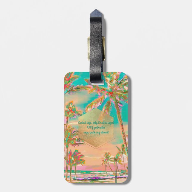 PixDezines vintage hawaiian beach scene/teal Luggage Tag (Back Vertical)