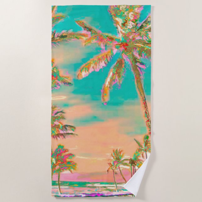 PixDezines Vintage Hawaiian Beach/Teal Beach Towel (Front)