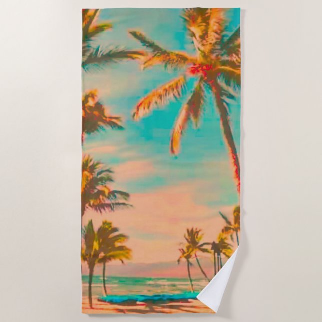 PixDezines Vintage Hawaiian Beach/Teal Beach Towel (Front)