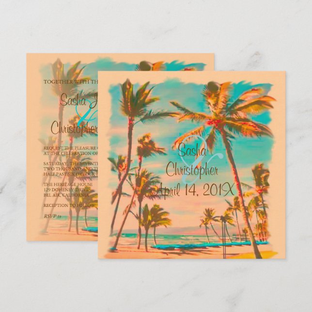 PixDezines VINTAGE HAWAIIAN BEACH/TEAL/DIY Bckgrnd Invitation (Front/Back)