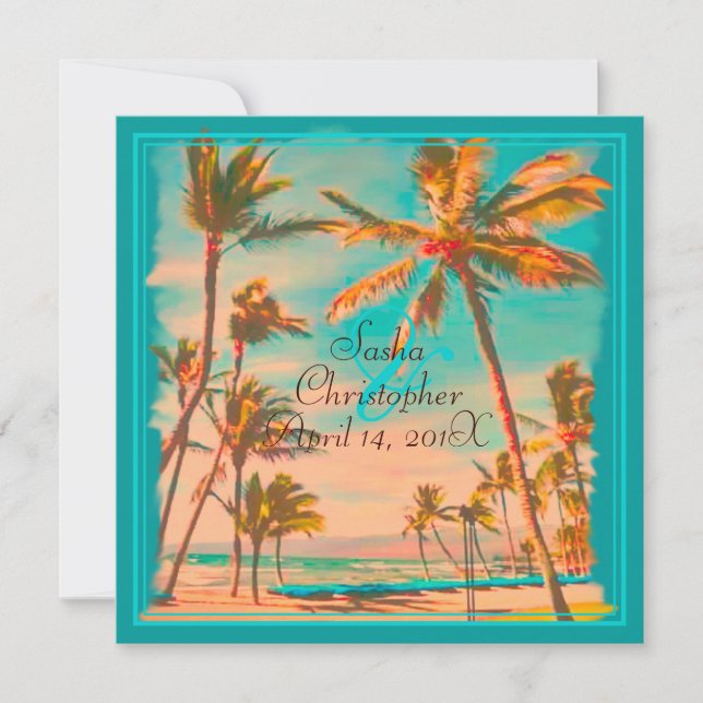 PixDezines vintage hawaiian beach/teal Invitation (Front)