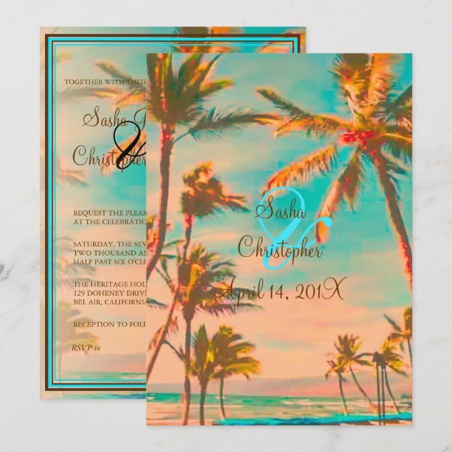 PixDezines VINTAGE HAWAIIAN BEACH/TEAL Invitation (Front/Back)
