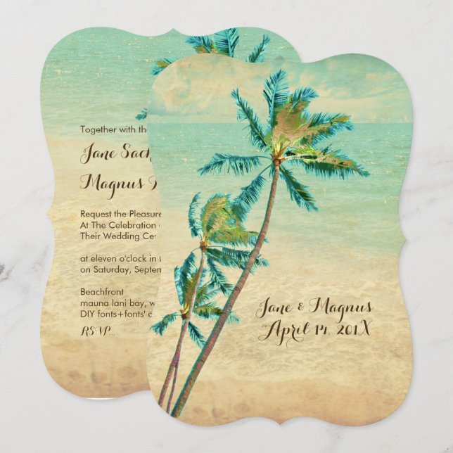 PixDezines Vintage Hawaiian Beach/teal Invitation (Front/Back)