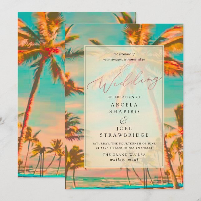 PixDezines VINTAGE HAWAIIAN BEACH/TEAL Invitation (Front/Back)